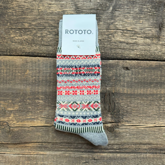 Jacquard Crew Socks, Grey