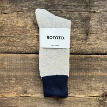 Silk & Cotton Double Face Crew Socks, Navy/Light Grey