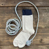 Silk & Cotton Double Face Crew Socks, Navy/Light Grey