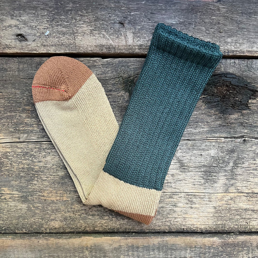 Multi Loose Pile Sock, Dark Green/Khaki