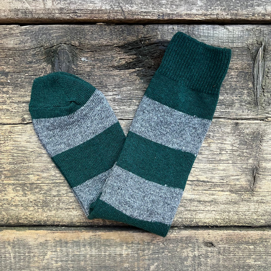 Wool Cashmere Stripes Crew Socks, Moss