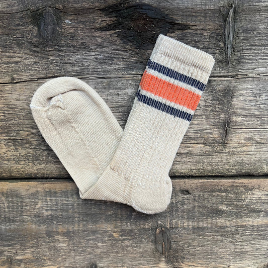 Merino Activity Socks, Tan with Navy Rust