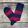 Wool Cashmere Stripes Crew Socks, Navy Melange