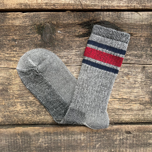 Merino Activity Socks, Grey with Red Navy