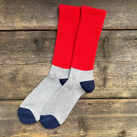 Multi Loose Pile Sock, Red/Gray
