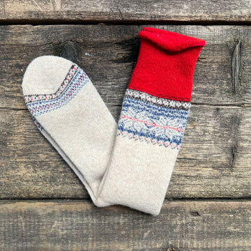 Fine Wool Pile Snow Crew Socks, Beige