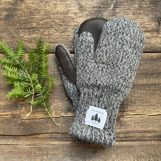 Wool Deerskin Mitten, Dark Grey Melange