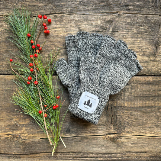 Fingerless Wool Gloves, Dark Grey Melange