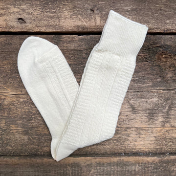 Wool Cashmere Links Combi Crew Socks, Off White