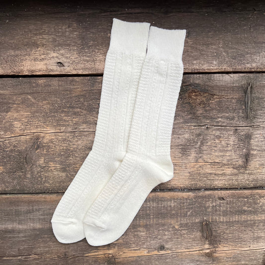 Wool Cashmere Links Combi Crew Socks, Off White