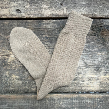 Wool Cashmere Links Combi Crew Socks, Beige