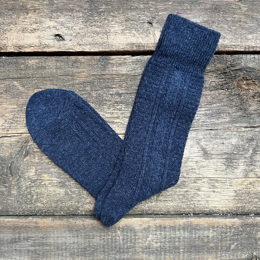 Wool Cashmere Links Combi Crew Socks, Indigo
