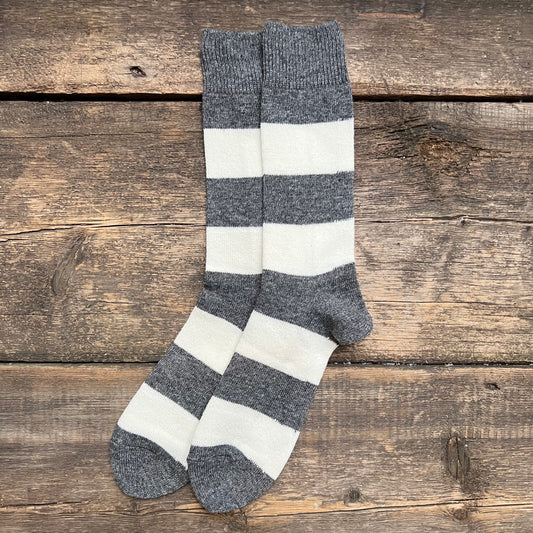 Wool Cashmere Stripes Crew Socks, Off White