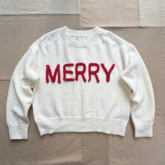 "Merry" Sweater, Cream/Red