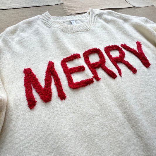 "Merry" Sweater, Cream/Red