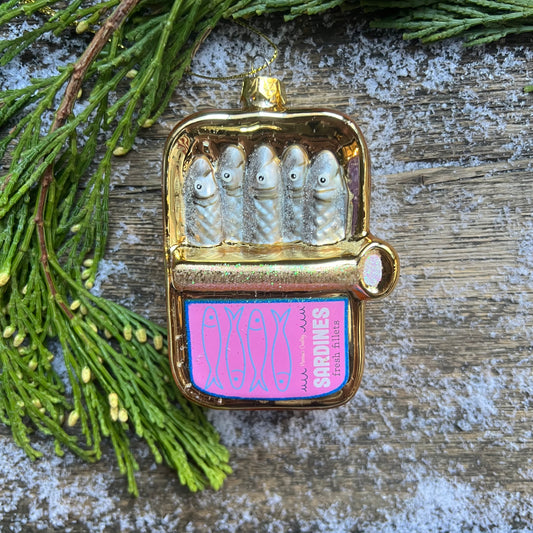 Tin of Sardines Glass Ornament
