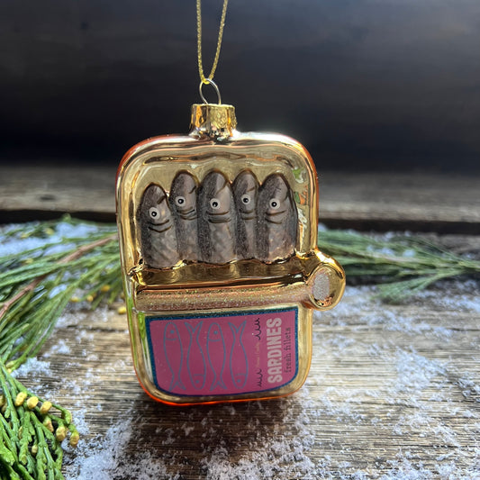 Tin of Sardines Glass Ornament