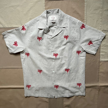 Embroidered Camp Collar Shirt, Red Bouquet