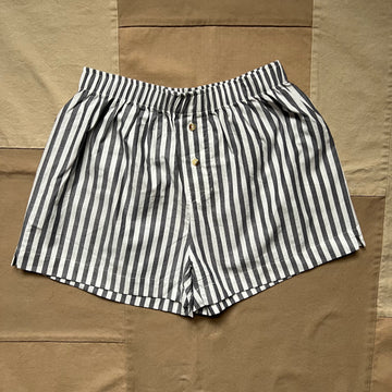 Striped Cotton Wide Leg Shorts, Navy