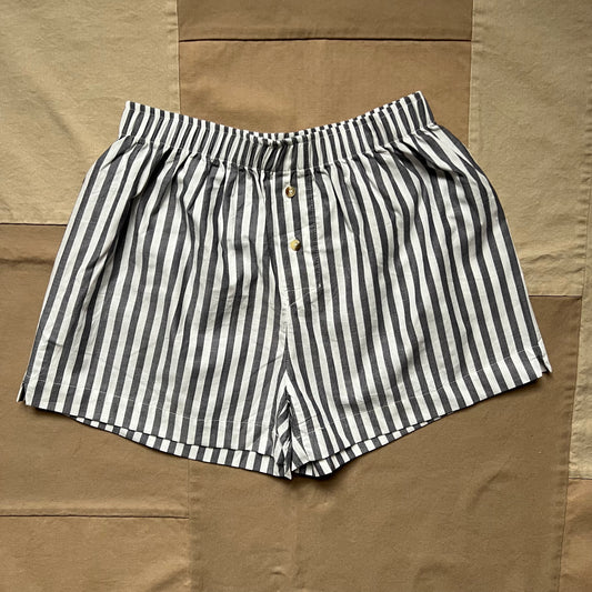Striped Cotton Wide Leg Shorts, Navy