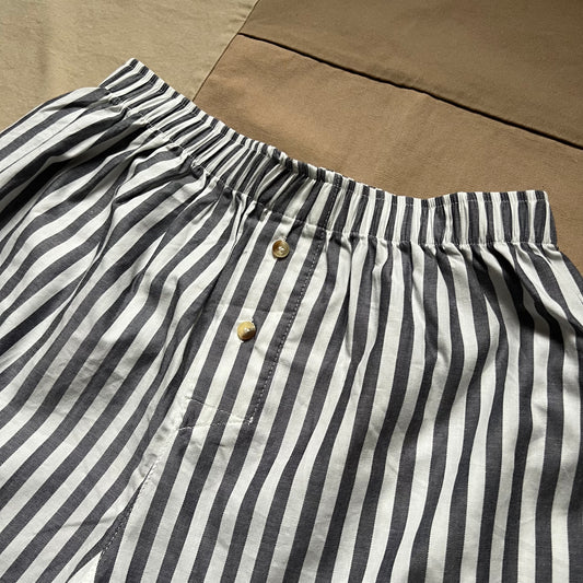 Striped Cotton Wide Leg Shorts, Navy