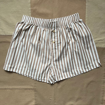 Striped Cotton Wide Leg Shorts, Taupe