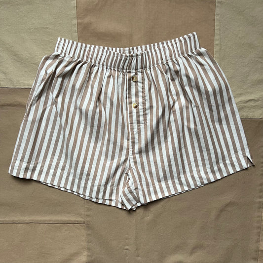 Striped Cotton Wide Leg Shorts, Taupe