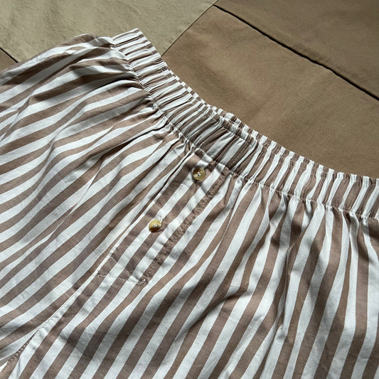 Striped Cotton Wide Leg Shorts, Taupe