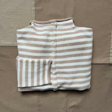 Taylor Cardigan in Stripe Cotton Cashmere, Sand/Ivory