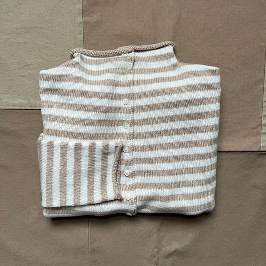 Taylor Cardigan in Stripe Cotton Cashmere, Sand/Ivory