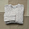 Aaron Cable Sweater in Cotton Linen, Heather Sand