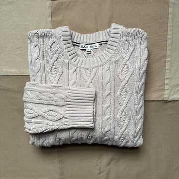 Aaron Cable Sweater in Cotton Linen, Heather Sand