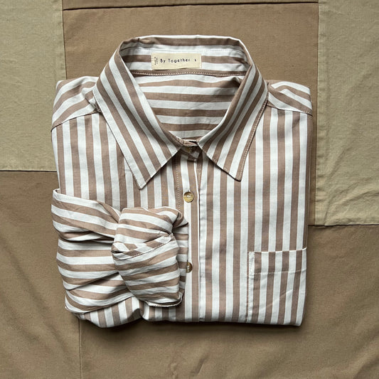 Striped Cotton Oversized Shirt, Taupe