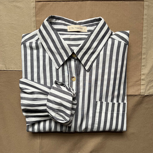 Striped Cotton Oversized Shirt, Navy