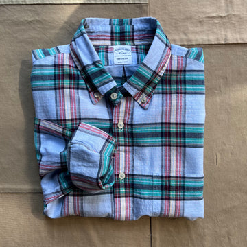 Long Sleeve Madras Shirt, Open Blue