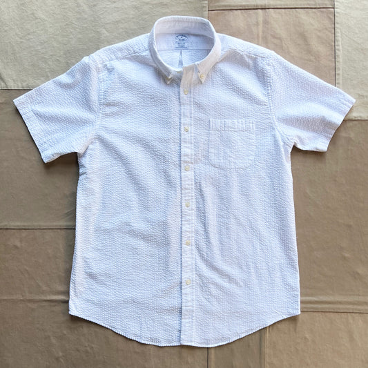 Washed Cotton Seersucker Short Sleeve Shirt, White