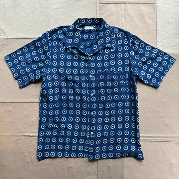 Indigo Block Print Circles Camper Shirt