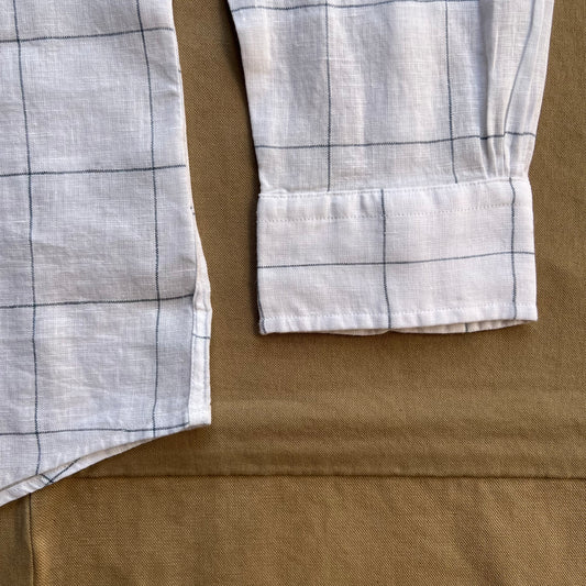 Irish Linen Wide Check Sport Shirt, White/Blue