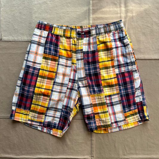 Lax Drawstring Patchwork Shorts, Multi Check