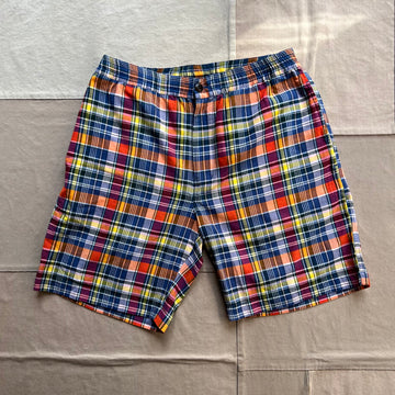 Lax Drawstring Shorts, Navy Yellow Check