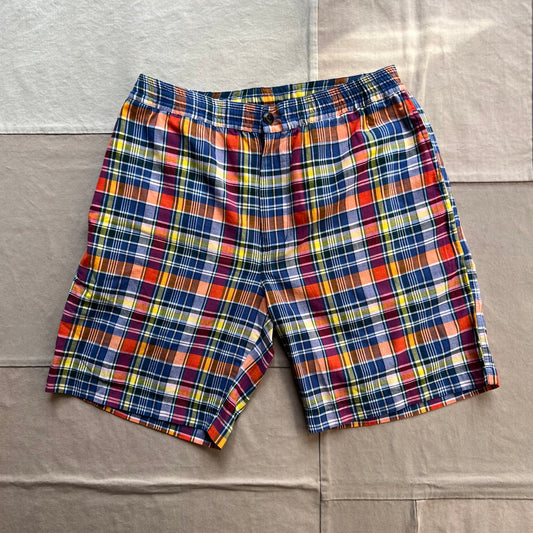 Lax Drawstring Shorts, Navy Yellow Check