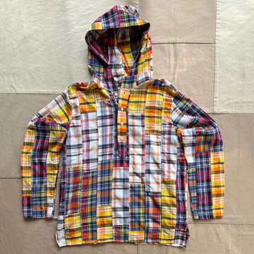 Hooded Patchwork Kurta, Multi Check