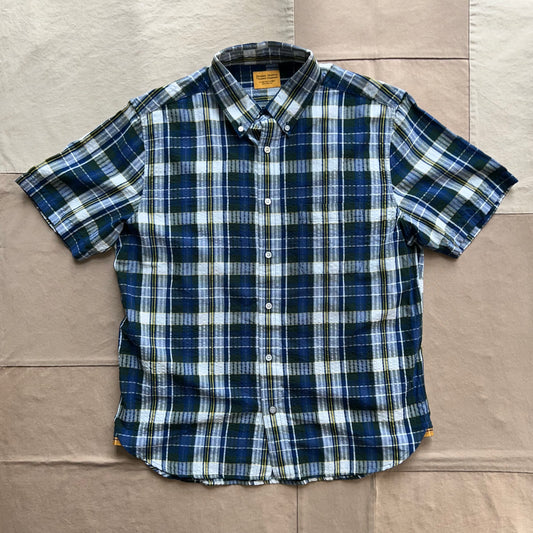 Classic Button Down Collar Short Sleeve Shirt, Navy Multi Check