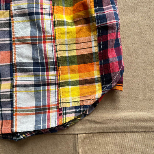 Classic Button Down Collar Short Sleeve Shirt, Patchwork Multi Check