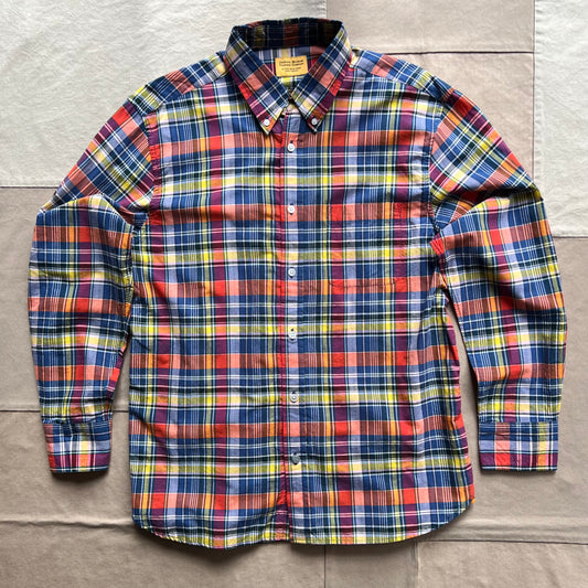 Classic Button Down Collar Long Sleeve Shirt, Navy Yellow Check