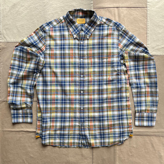 Classic Button Down Collar Long Sleeve Shirt, Navy Natural White Check