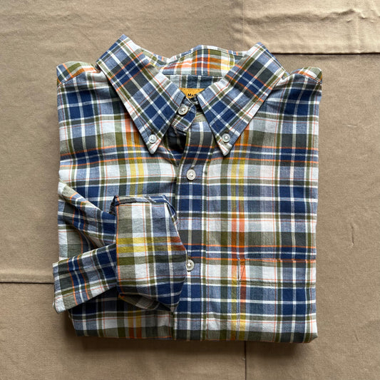 Classic Button Down Collar Long Sleeve Shirt, Navy Natural White Check