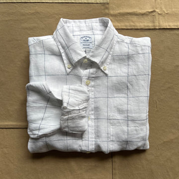 Irish Linen Wide Check Sport Shirt, White/Blue