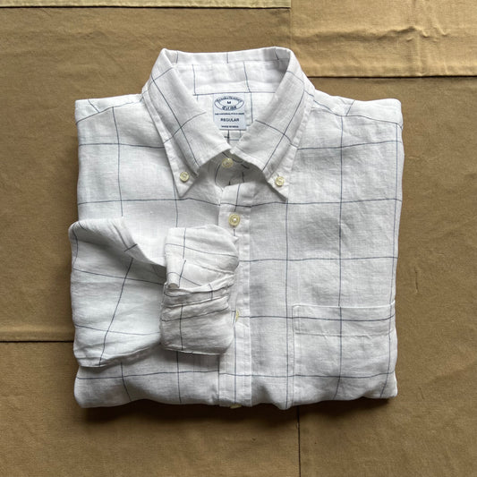 Irish Linen Wide Check Sport Shirt, White/Blue