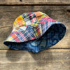 Reversible Bucket Hat, Multi Check/Indigo Print